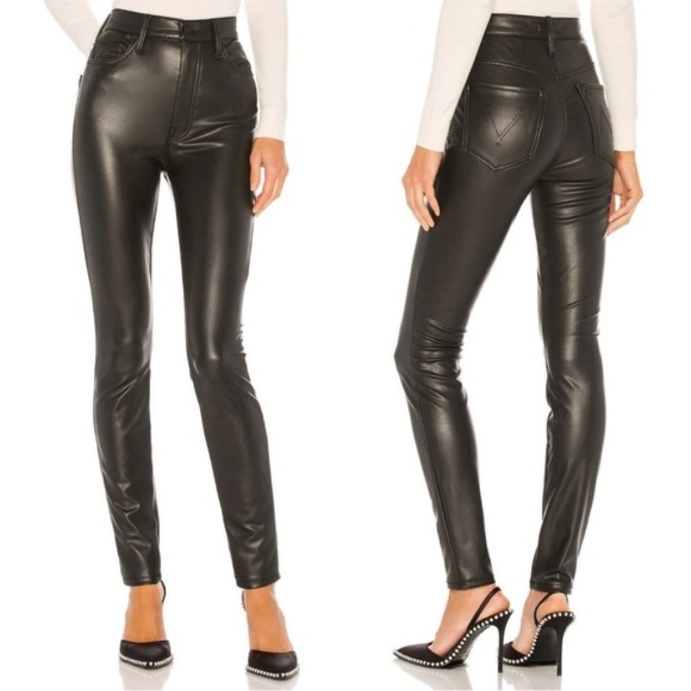 New MOTHER The Super Swooner Vegan Leather Pants Black Jeans Size 29